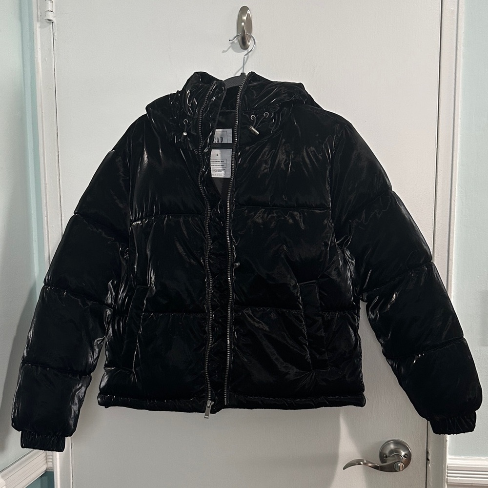 GAP Shiny Black Hooded Puffer Jacket